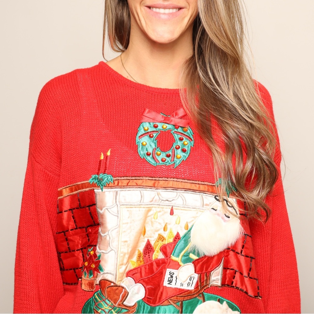 🎄 Vintage Glady's Bagley Christmas Sweater with Santa Claus Design - Picture 2 of 6